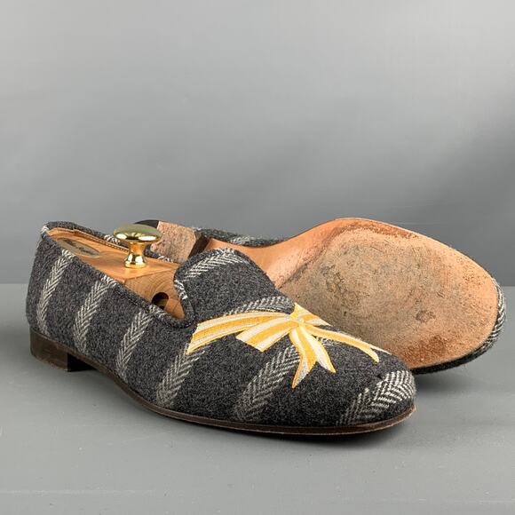 STUBBS & WOOTTON Size 10 Grey Silver & Gold Wool Slip On Loafers - Picture 5 of 9